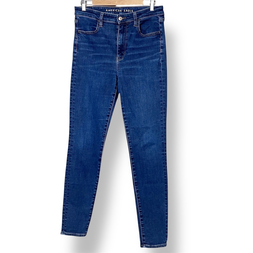 American Eagle Super High Rise Jegging 12 LONG tall dark skinny jeans stretch